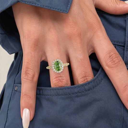 3.06 Carat Oval Cut Fancy Green Lab Grown Diamond Engagement Ring