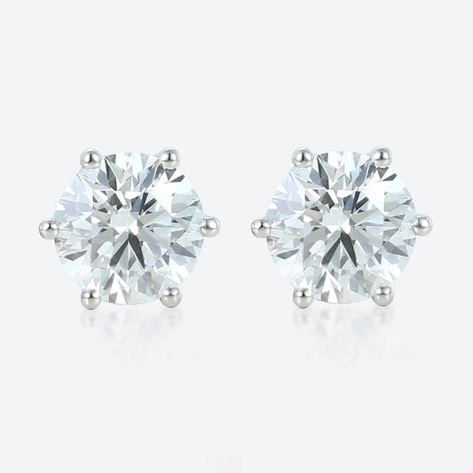 1-1 Carats Round Cut Lab Grown Diamond Six-Prong Setting Stud Earrings in White Gold