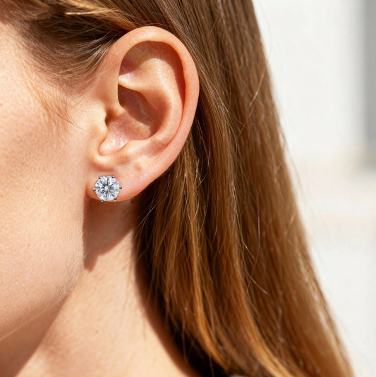 1-1 Carats Round Cut Lab Grown Diamond Six-Prong Setting Stud Earrings in White Gold