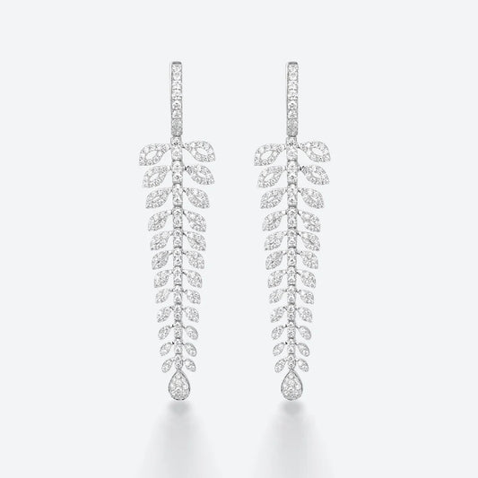 Lab Diamond Drop White Gold Earrings Leaf Statement Drop Earrings