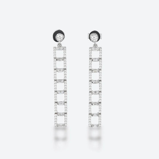 Baguette Shaped Lab Diamond Long Earrings