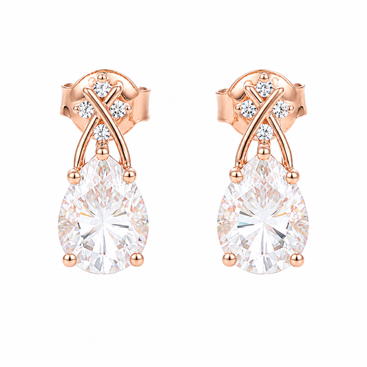 Pear Cut Lab Grown Diamond Elegant Ribbon Stud Earrings in Rose Gold