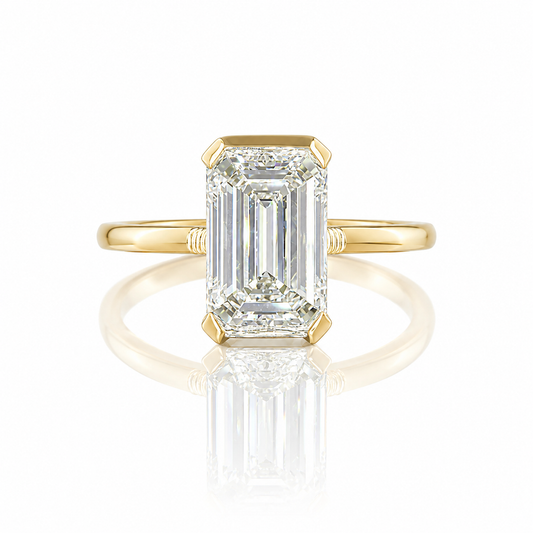 3-1/2ct Half Bezel Emerald Solitaire Engagement Ring