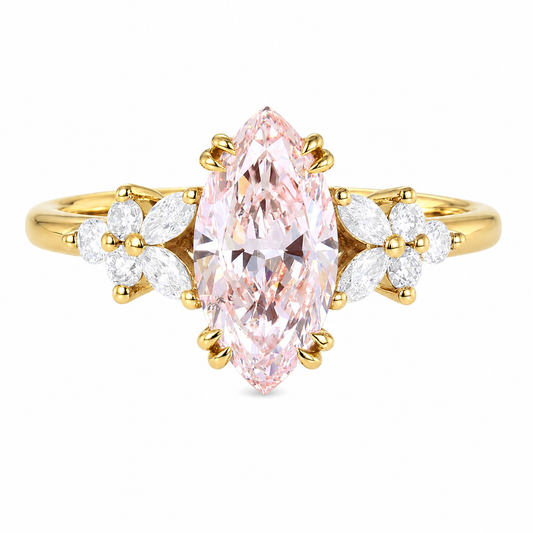 1ct Fancy Pink VS+ Marquise Cut Lab Grown Pink Diamond Modern 4 Double Claw Prong Engagement Ring in Rose Gold