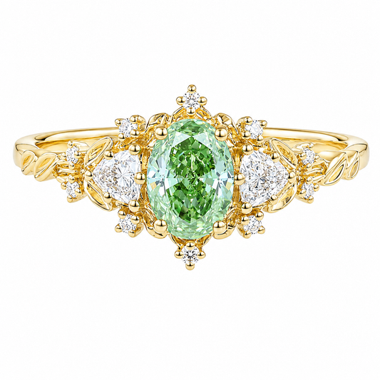 0.5ct Fancy Green VS+ Oval Cut Lab Grown Green Diamond Leaf-Inspired 4-Prong Engagement Ring in Rose Gold