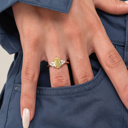 5.01 Carat Pear Shaped Fancy Yellow Lab Grown Diamond Engagement Ring