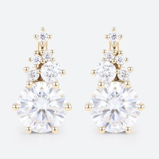 Round Cut Lab Grown Diamond Cluster Six-Prong Stud Earrings in Rose Gold
