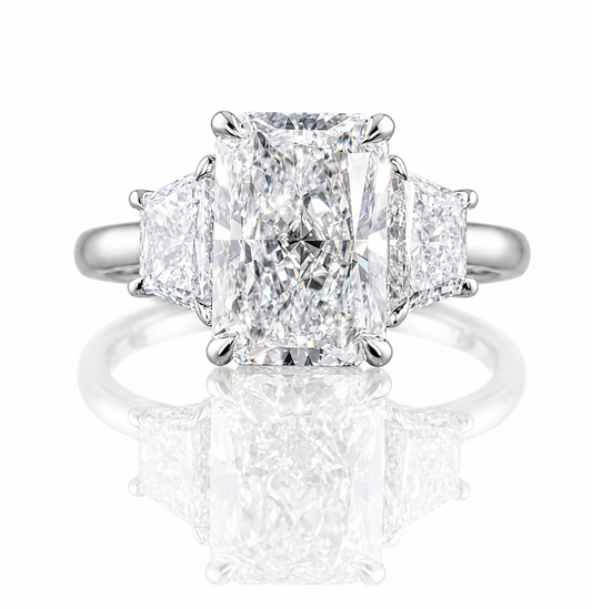 3.06 Carat Prong Radiant Three Stone Engagement Ring