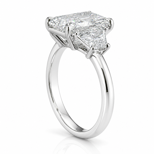 3.06 Carat Prong Radiant Three Stone Engagement Ring