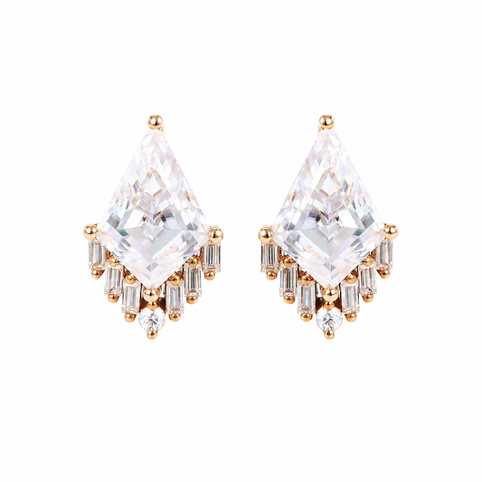 Kite Cut Lab Grown Diamond Art Deco Stud Earrings in Rose Gold