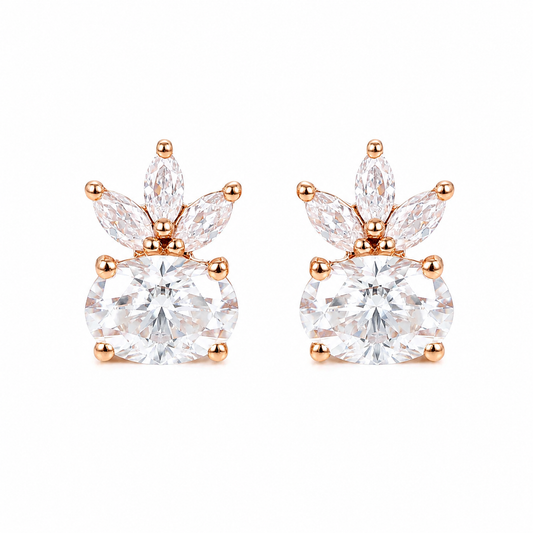 Oval Cut Lab Grown Diamond Marquise Accented Stud Earrings in Rose Gold