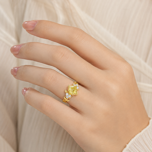 1.5Carat Princess Cut Fancy Yellow Lab Grown Diamond Engagement Ring